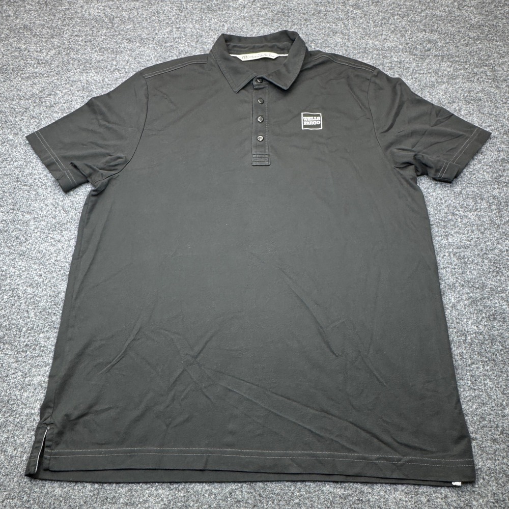 Travis Mathew Polo Mens Large Black Wells Fargo Logo Golf Shirt Pima Cotton Gorp